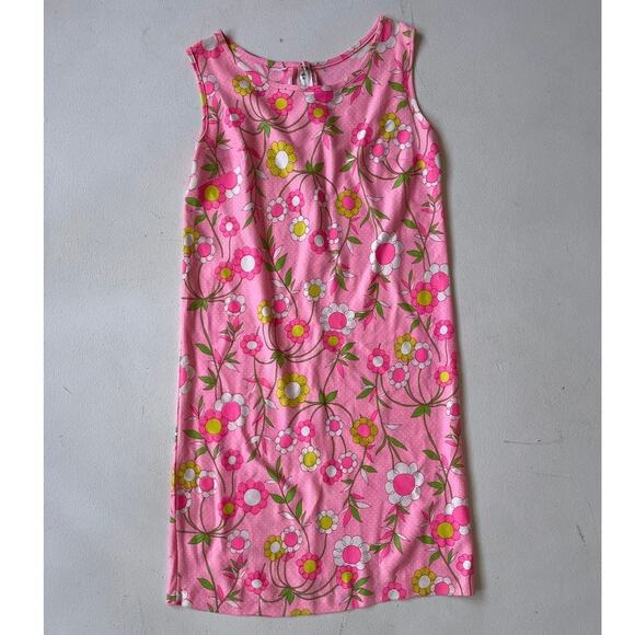 Vtg 60's Pink Flower Power Sleeveless Shift Dress Sz S/M Dayglo Retro Mod Daisy - Picture 6 of 8